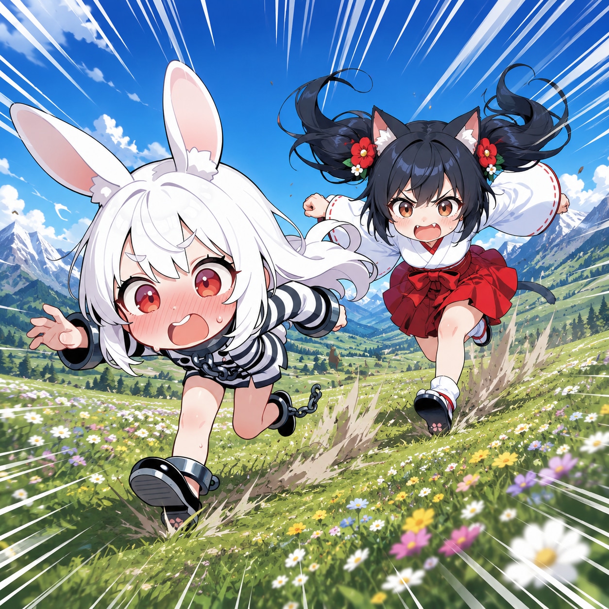 さくらちゃんに追いかけられるうさぎちゃん！！ | の人気AIイラスト・グラビア