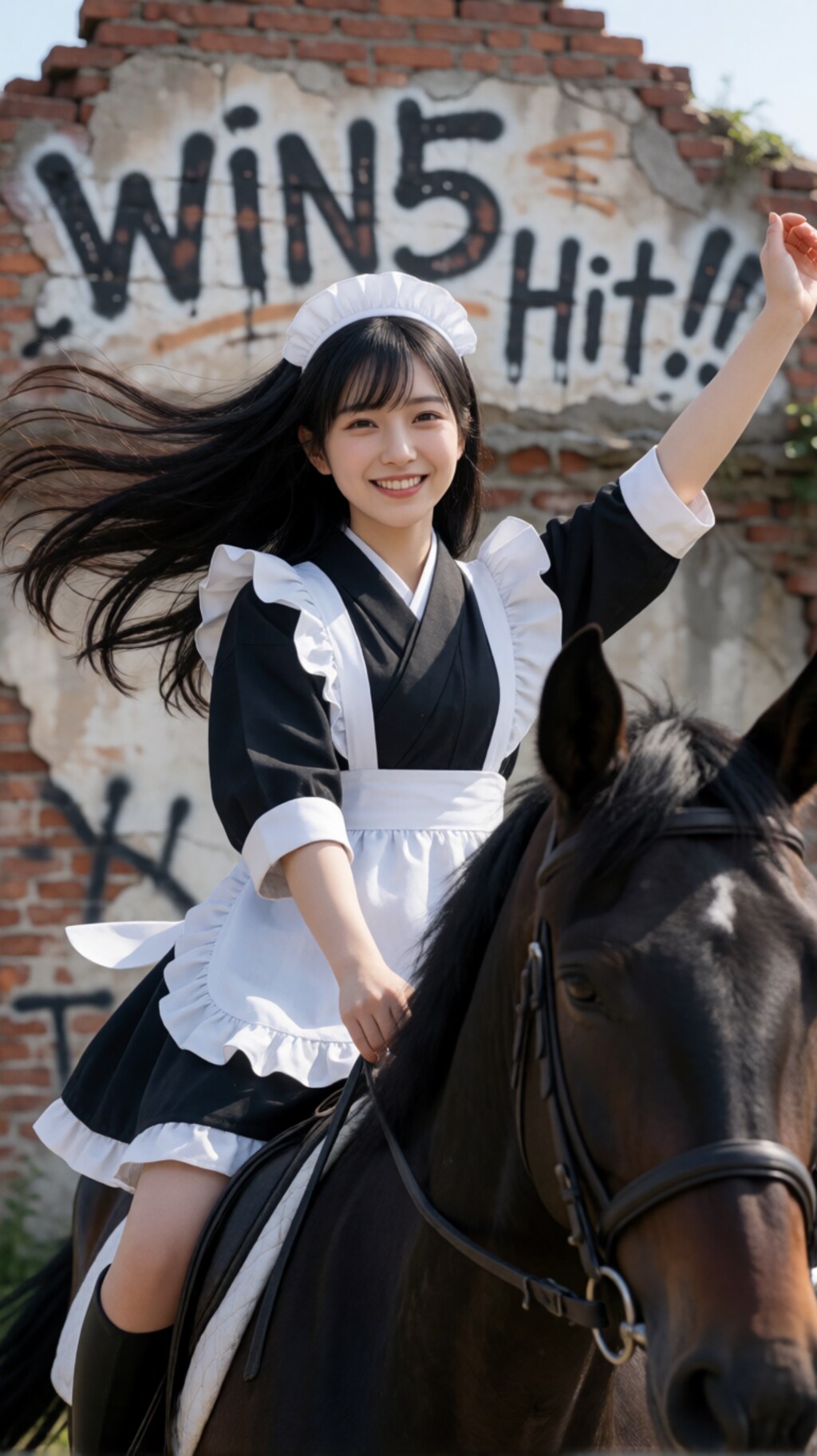 WIN5を的中させて喜ぶ和風メイドさん