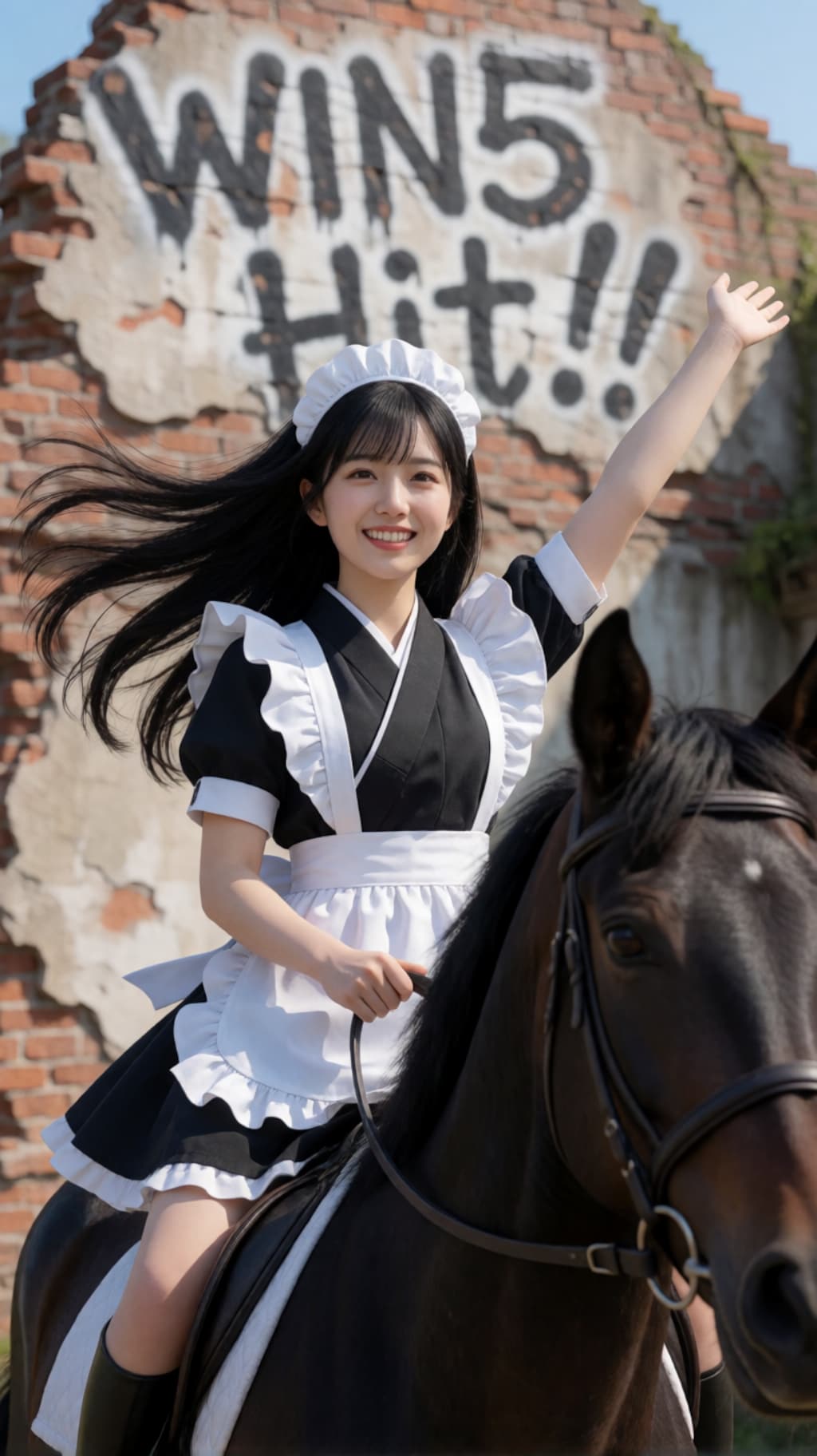 WIN5を的中させて喜ぶ和風メイドさん