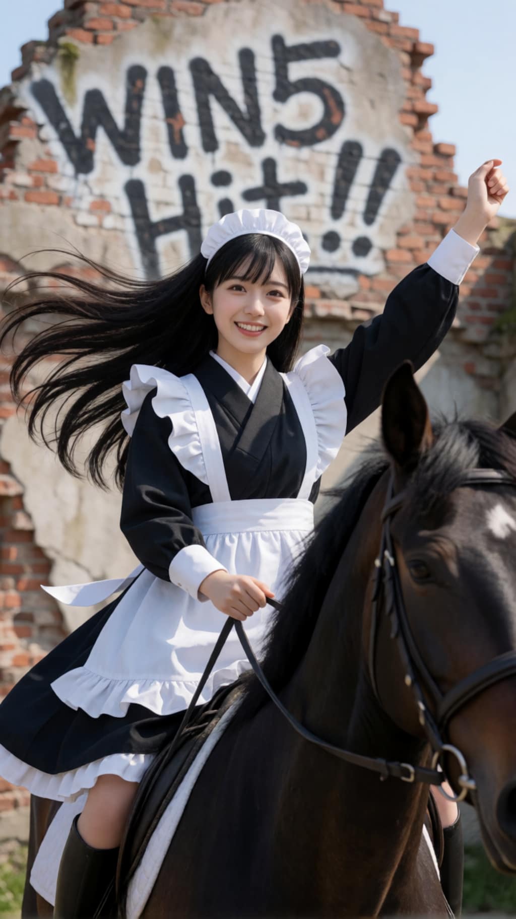 WIN5を的中させて喜ぶ和風メイドさん