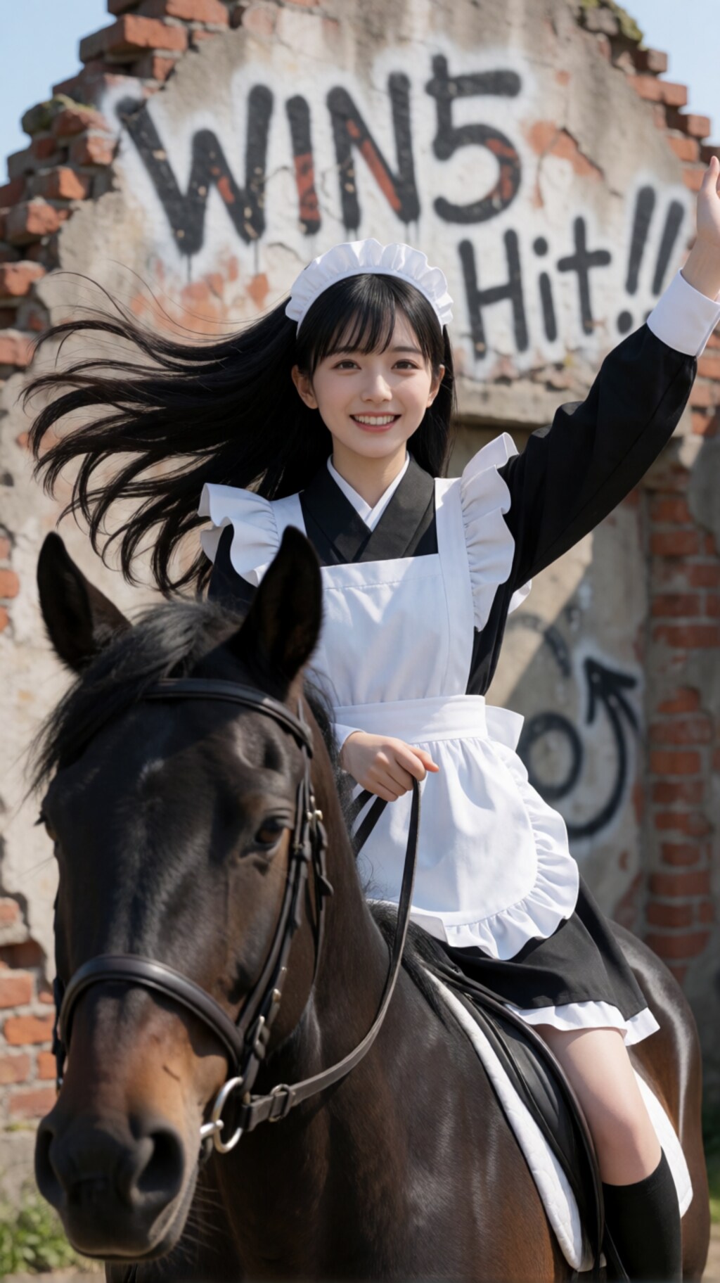 WIN5を的中させて喜ぶ和風メイドさん