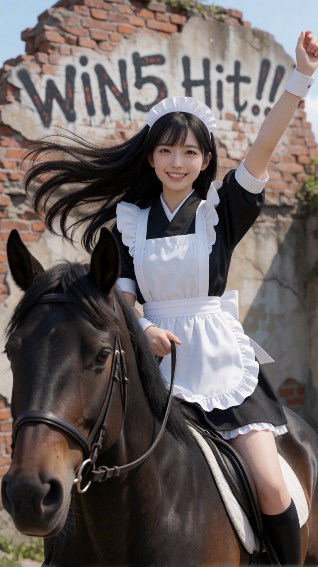 WIN5を的中させて喜ぶ和風メイドさん