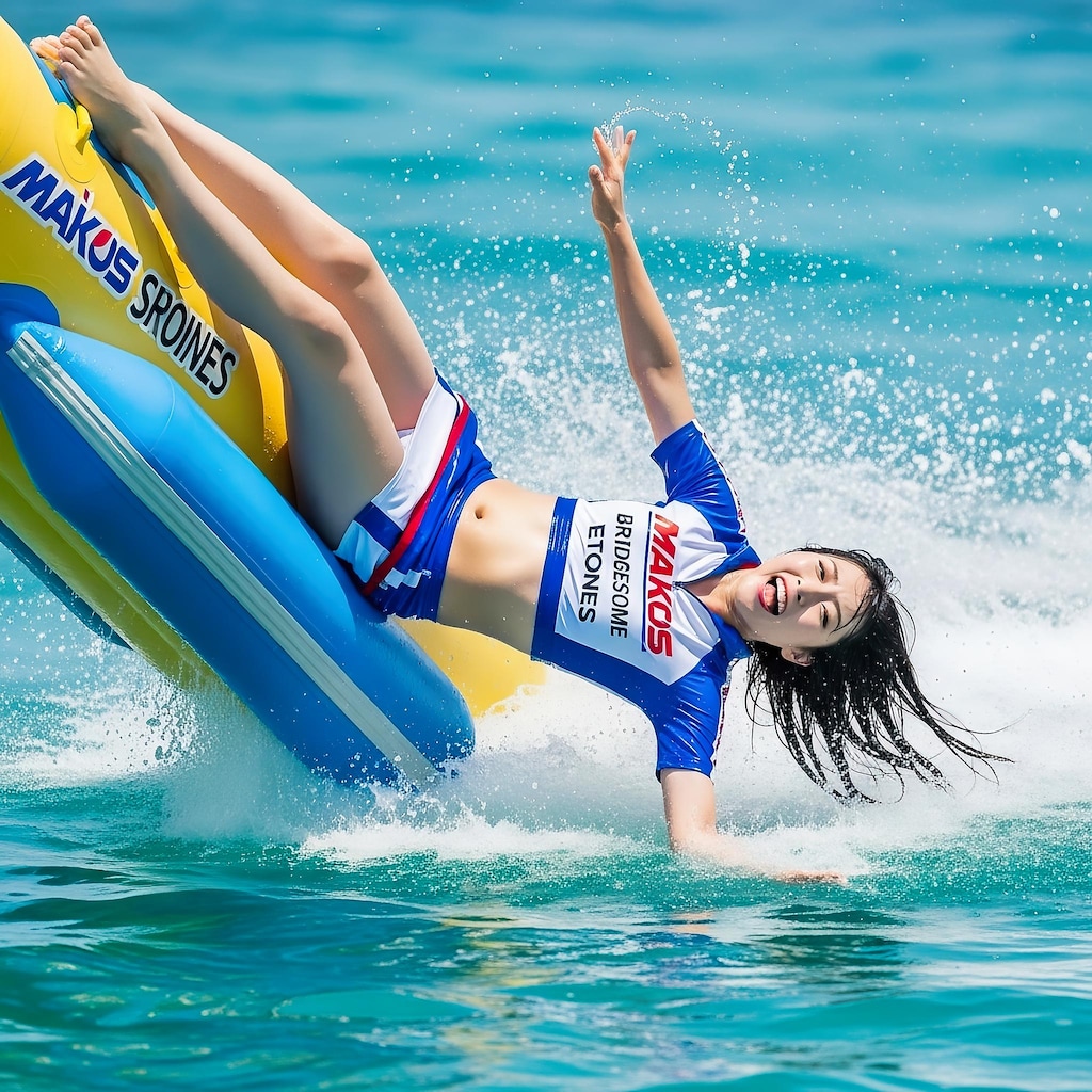 バナナボートを楽しむRQ