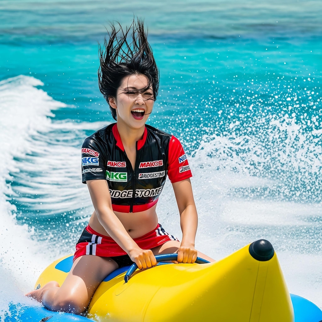 バナナボートを楽しむRQ