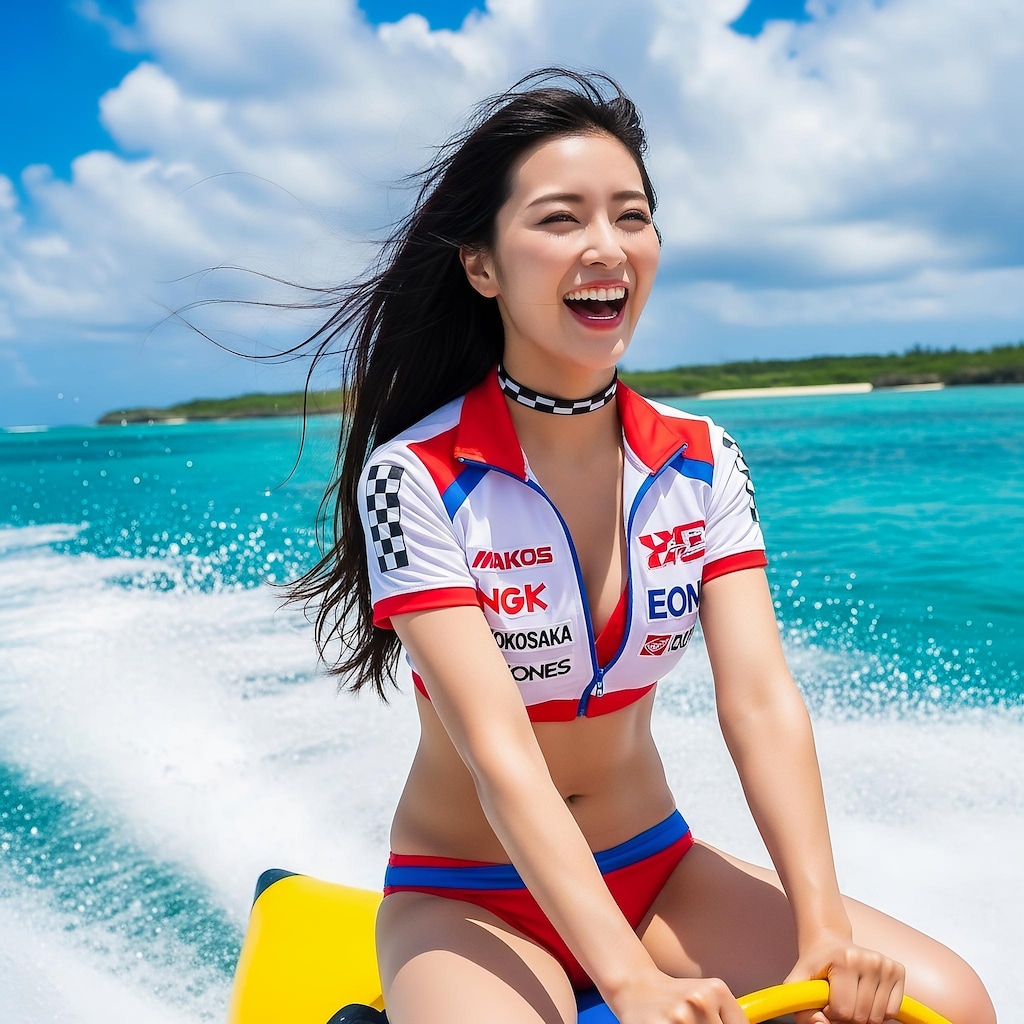 バナナボートを楽しむRQ