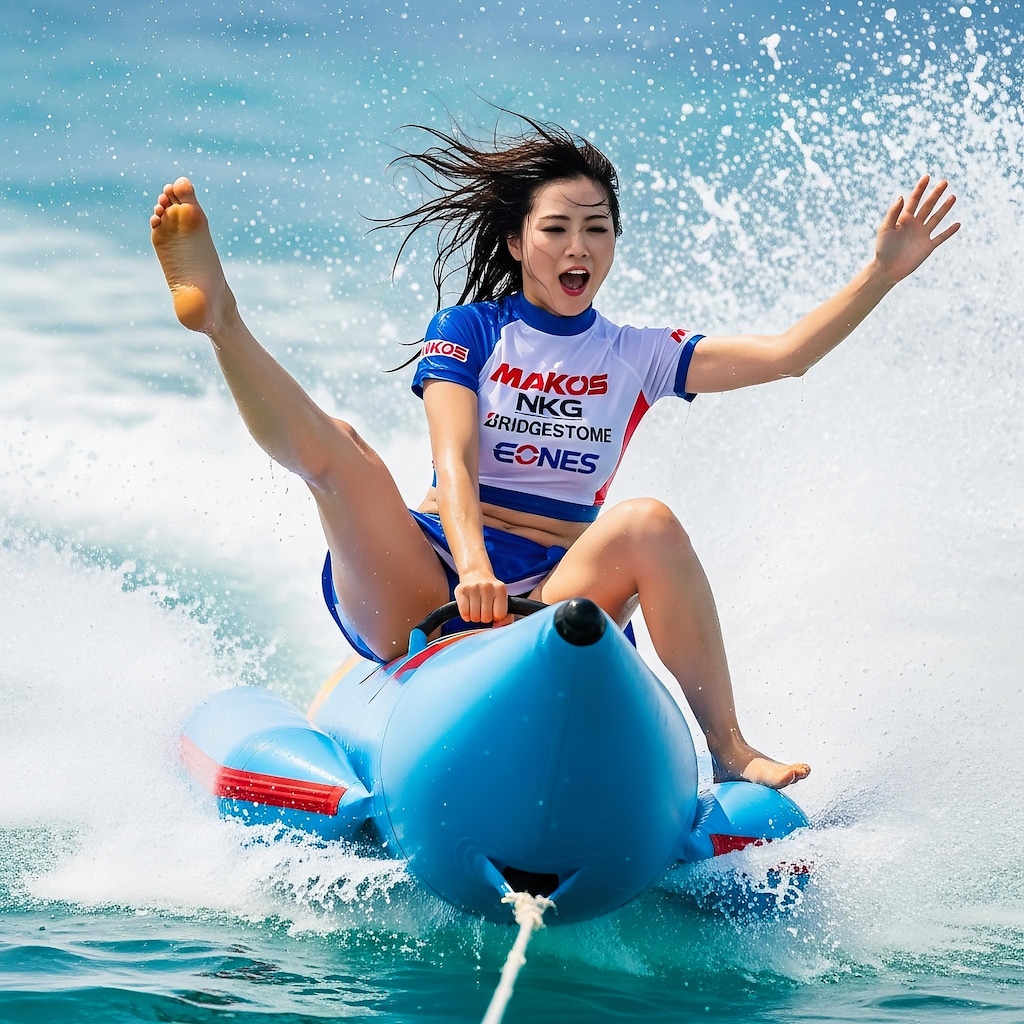 バナナボートを楽しむRQ