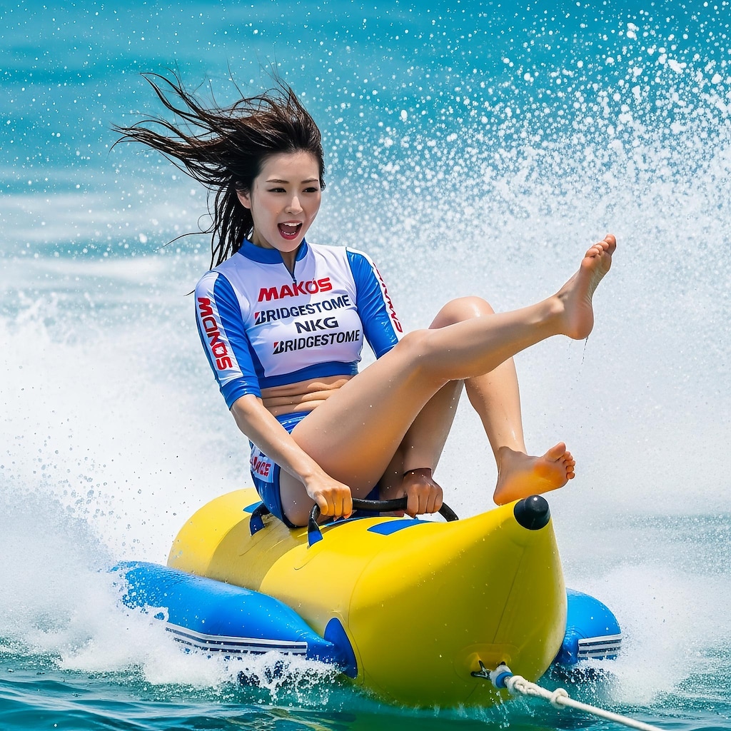 バナナボートを楽しむRQ