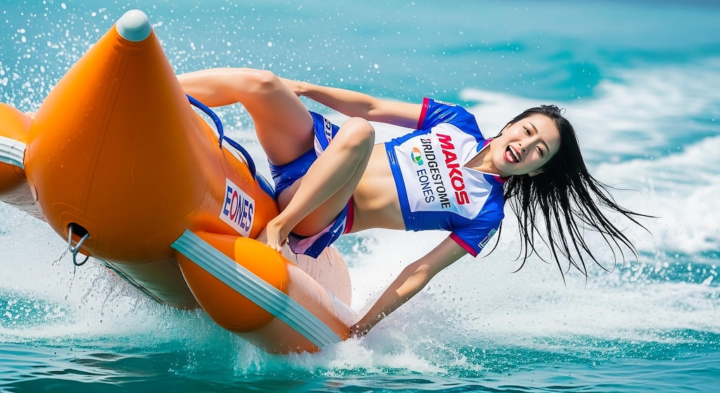 バナナボートを楽しむRQ