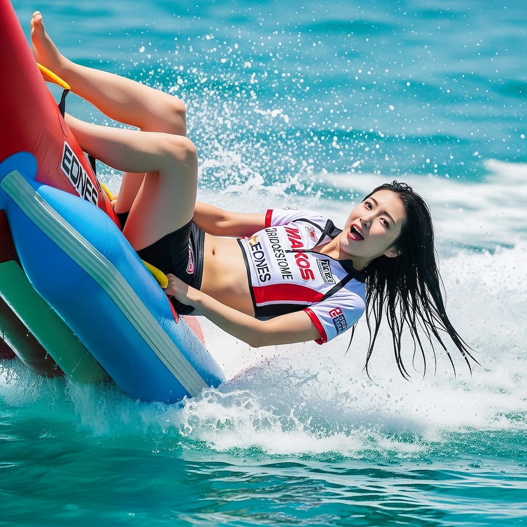 バナナボートを楽しむRQ