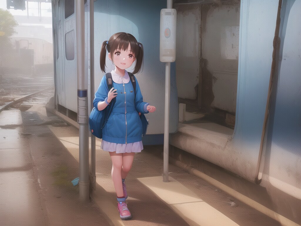 廃鉄道をピクニック気分で旅する少女