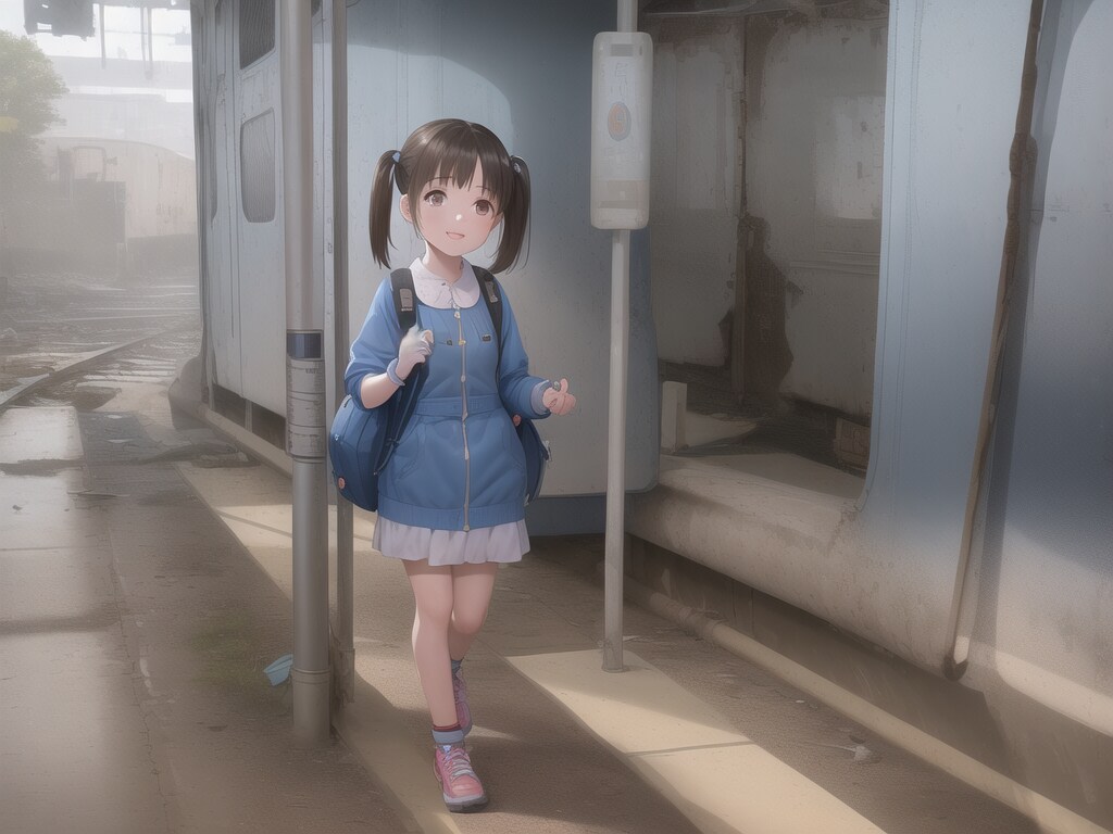 廃鉄道をピクニック気分で旅する少女