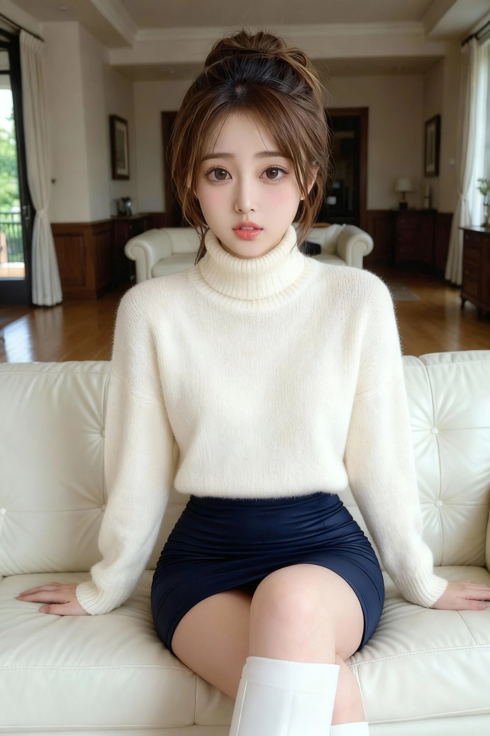 リビングでくつろぐ、巨乳美女