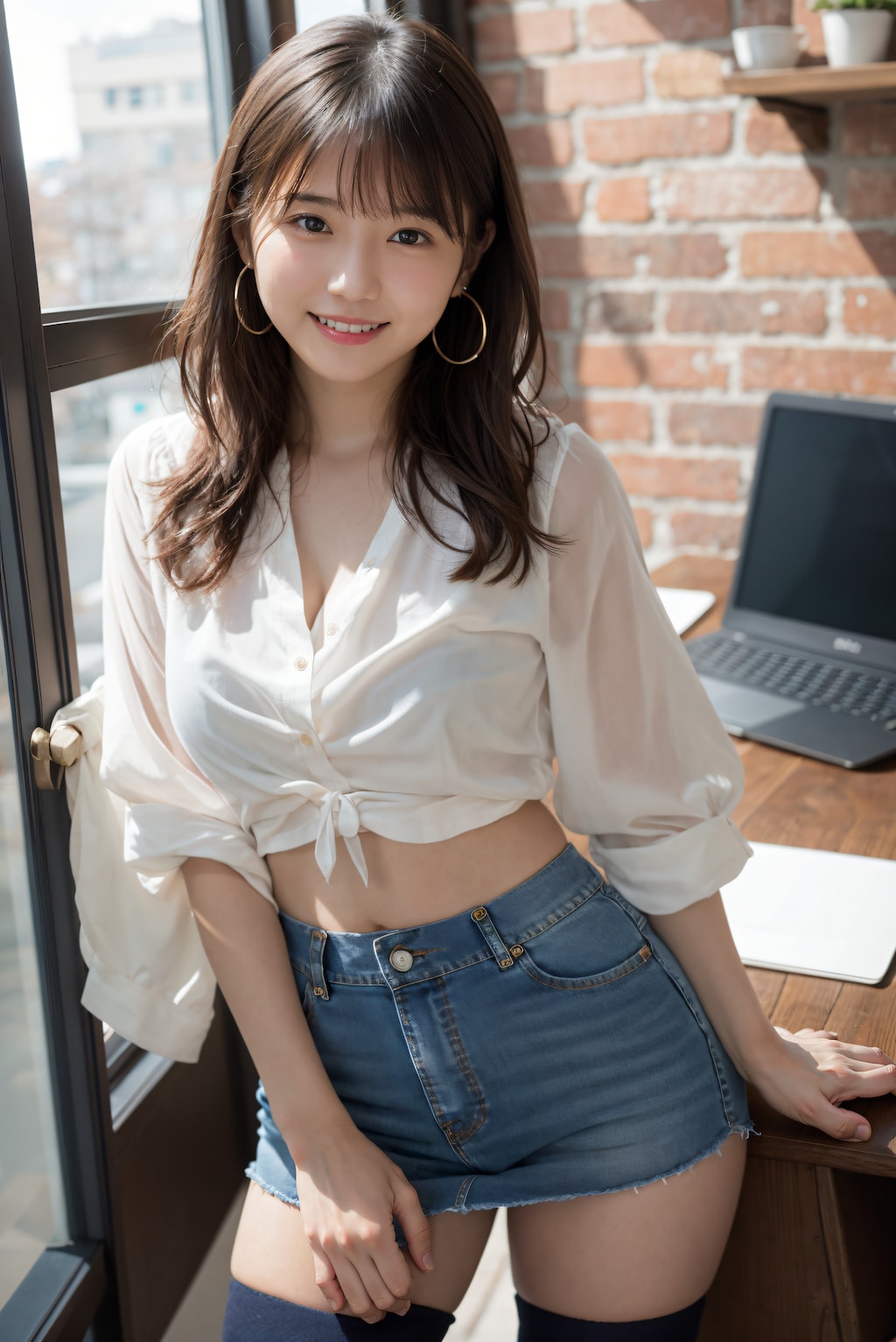 秋のデニムミニスカート
