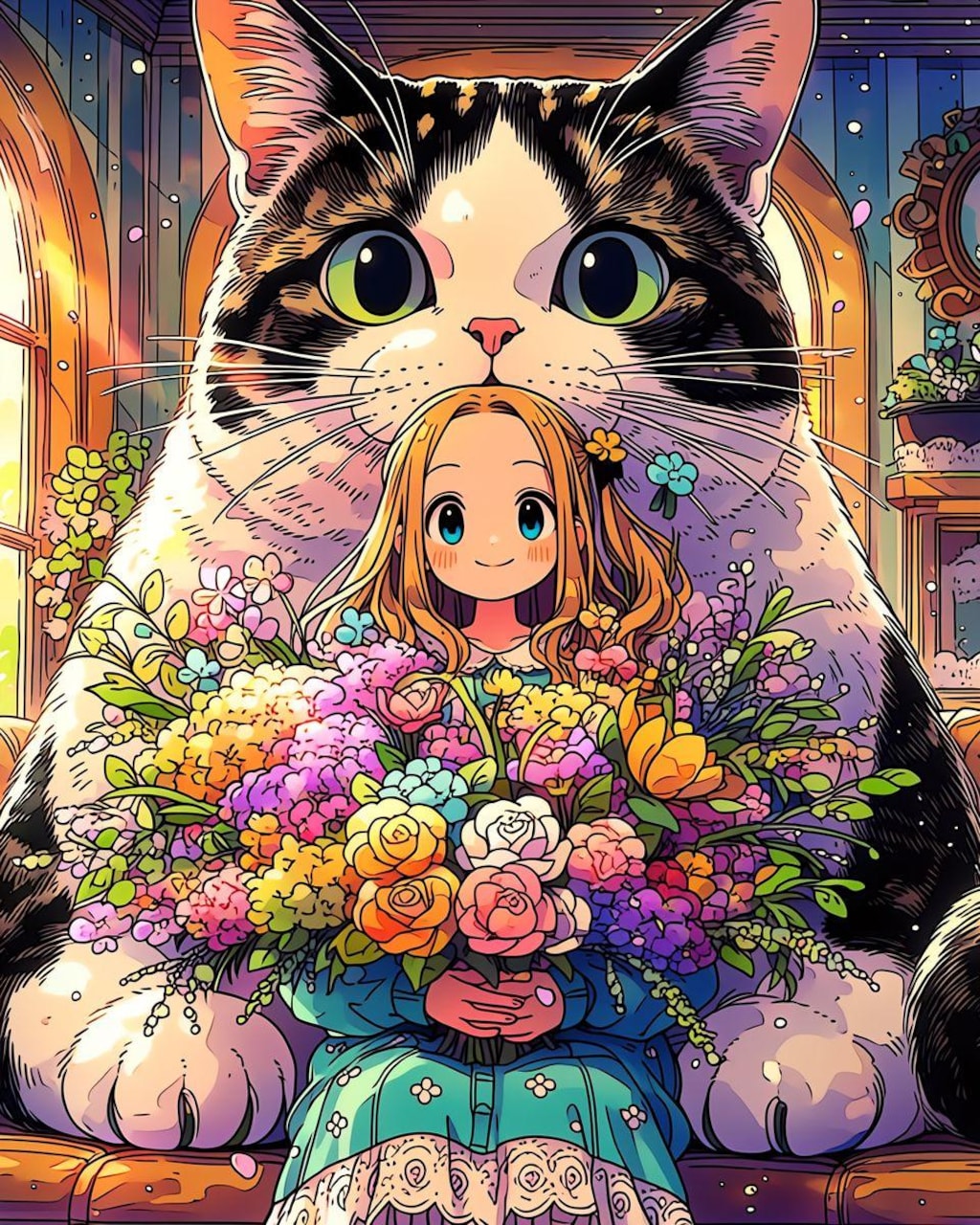 おっきい猫と女の子