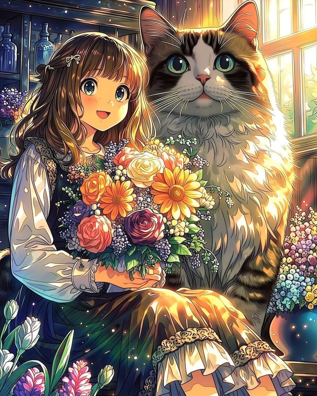 おっきい猫と女の子