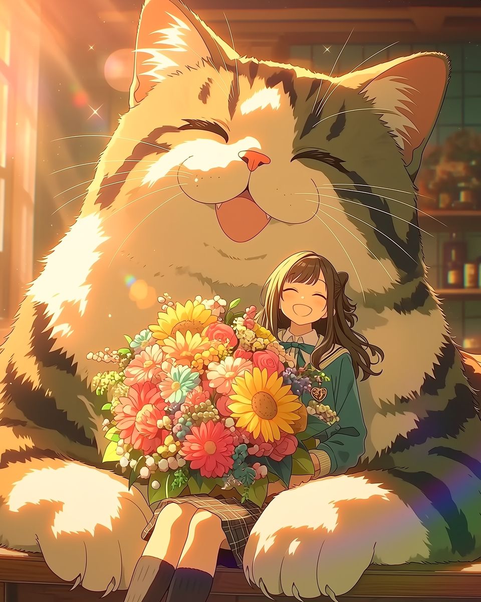 おっきい猫と女の子