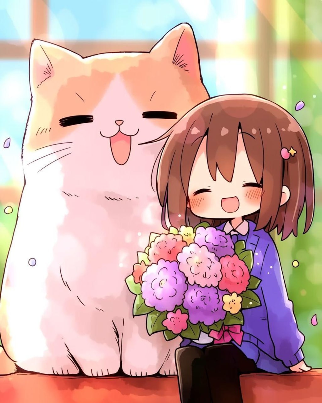 おっきい猫と女の子