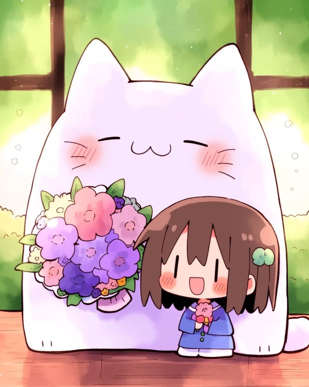 おっきい猫と女の子
