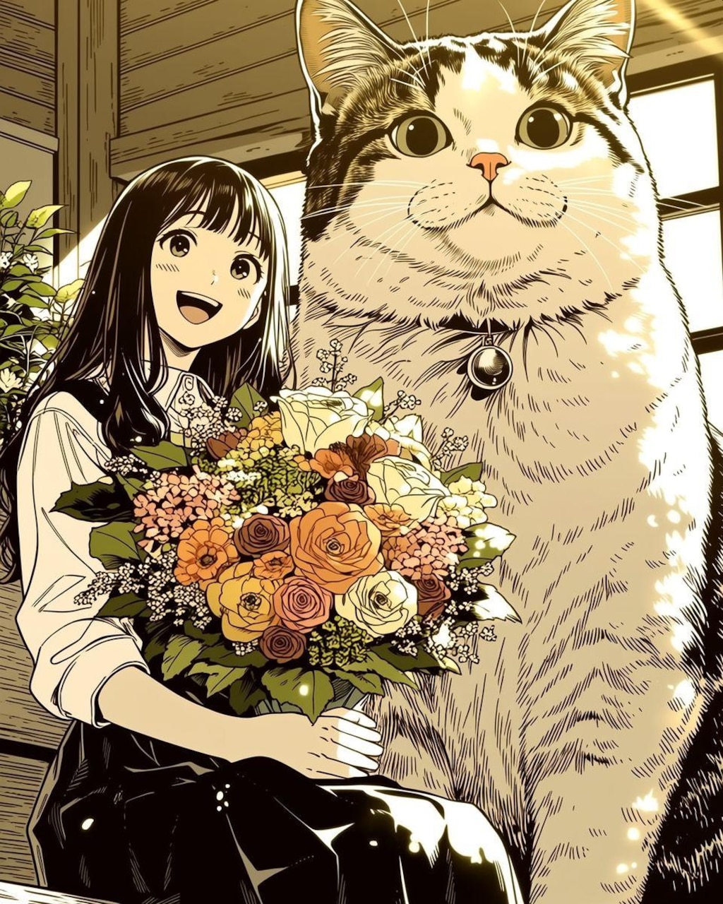 おっきい猫と女の子
