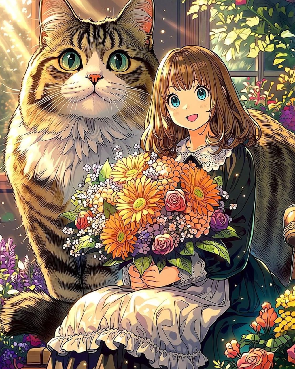 おっきい猫と女の子