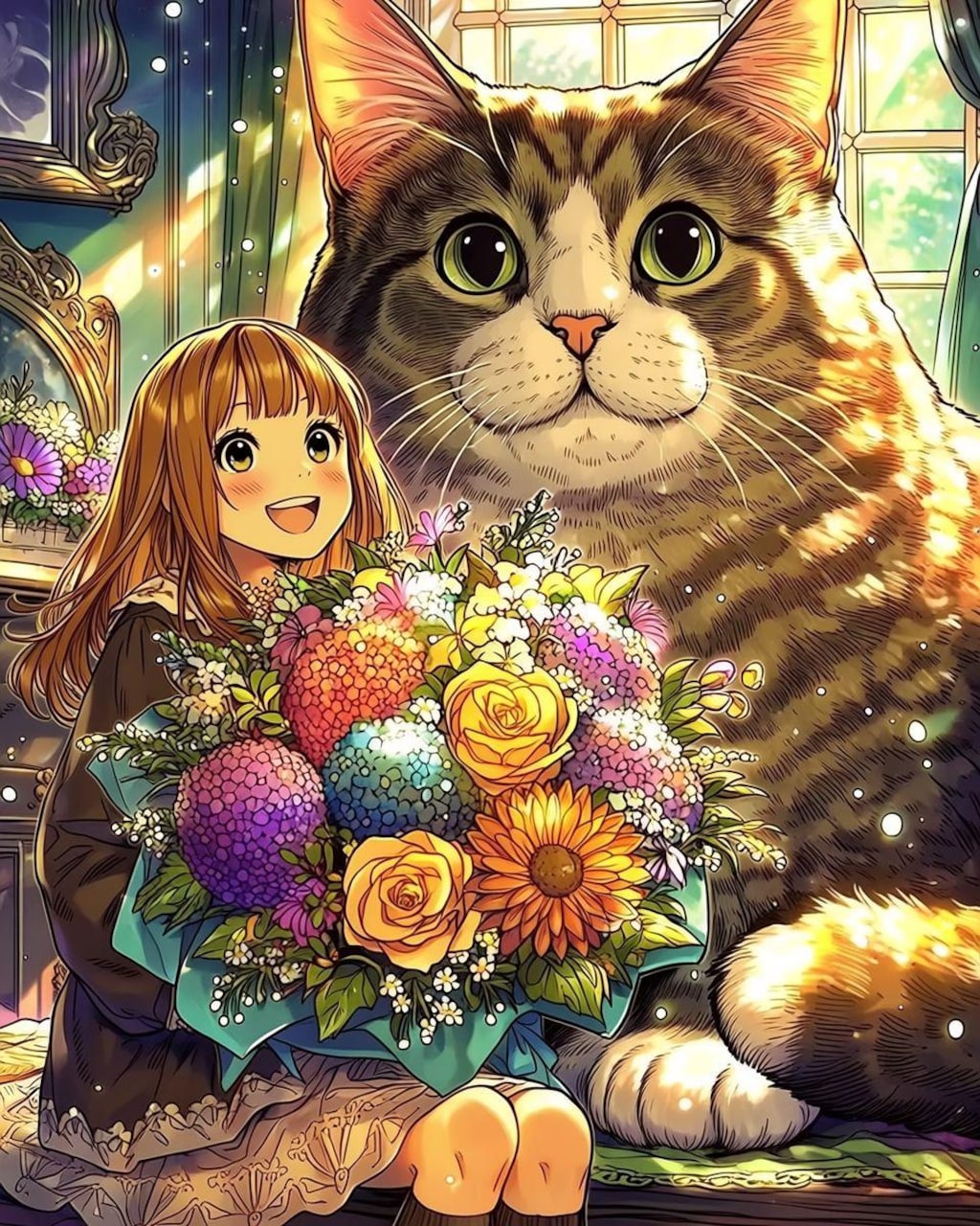 おっきい猫と女の子
