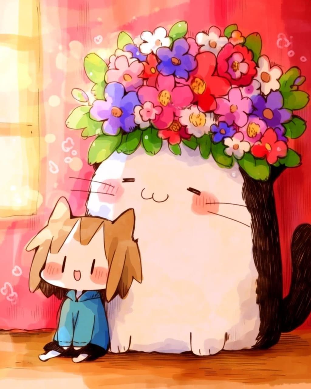 おっきい猫と女の子