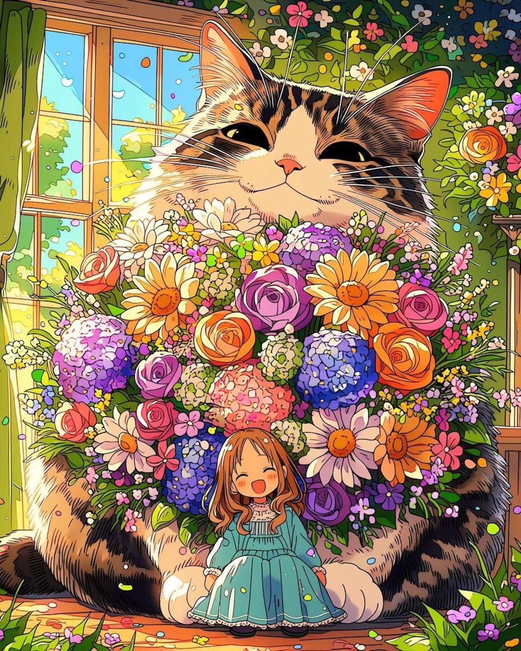 おっきい猫と女の子