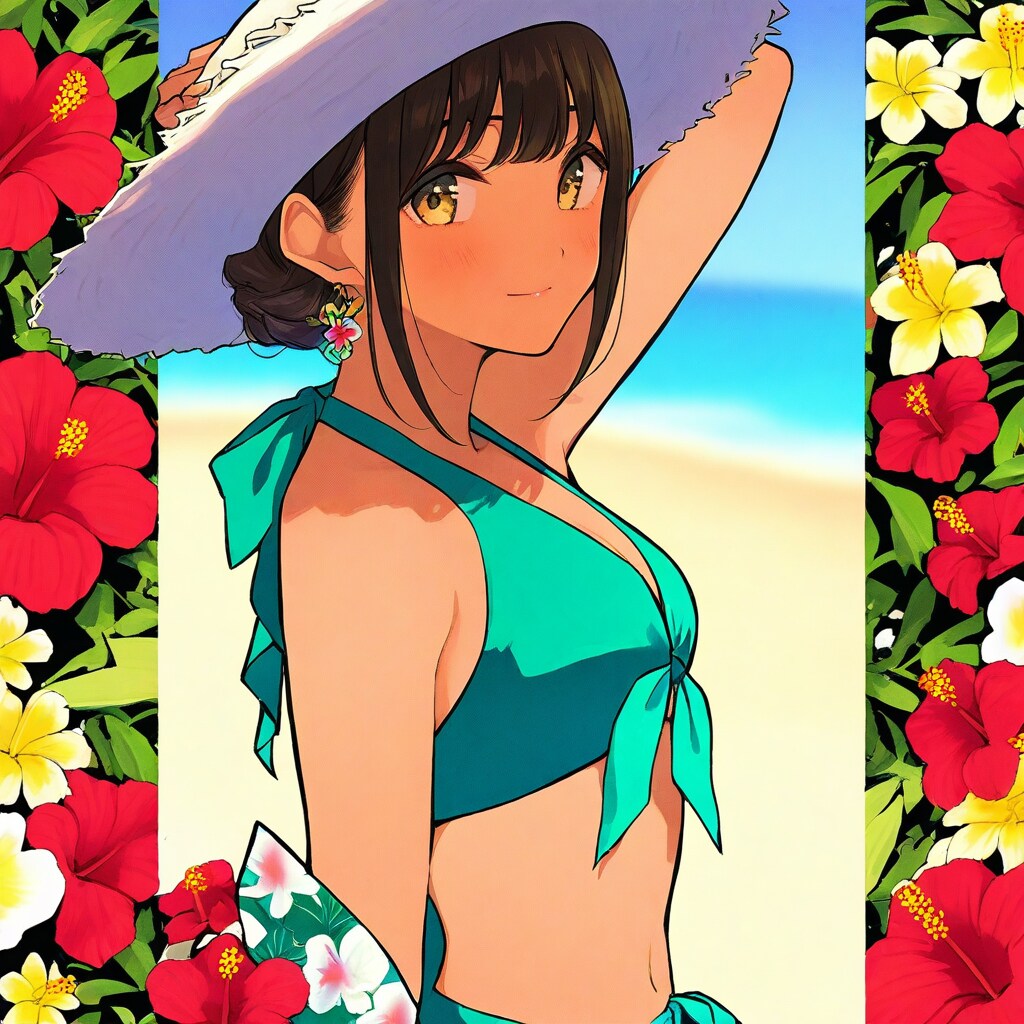 南国のリゾートで記念撮影 | の人気AIイラスト・グラビア