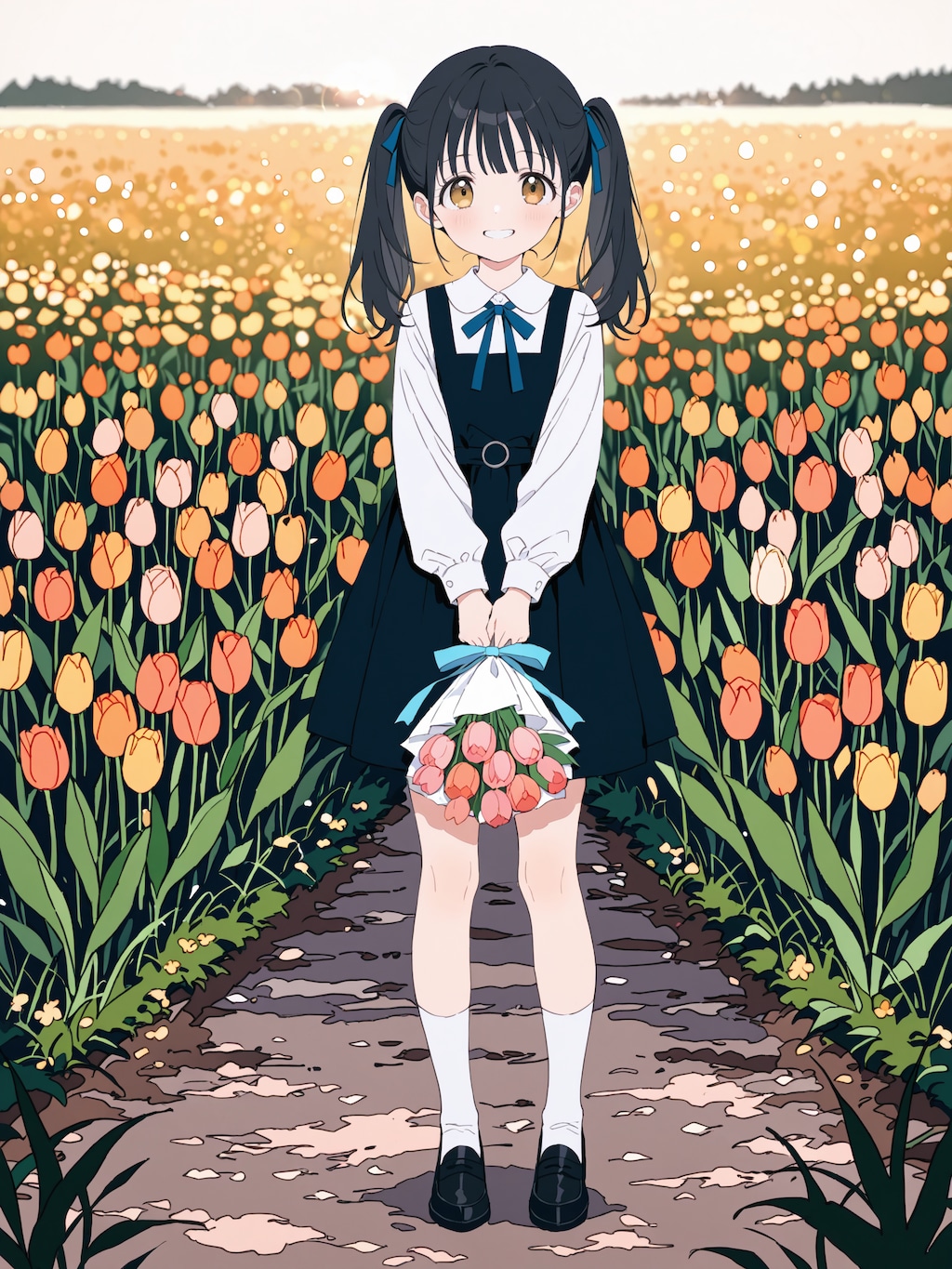 ひまわりとチューリップ