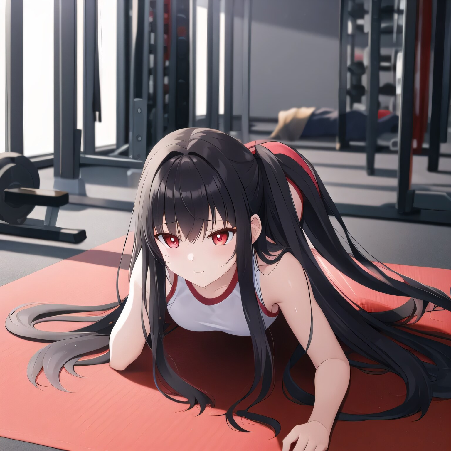 黒髪ロングで筋トレの少女１６ | の人気AIイラスト・グラビア