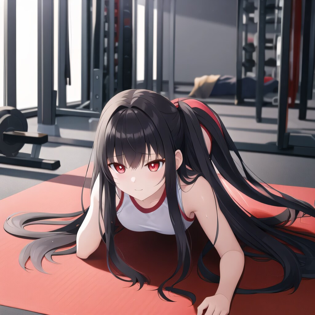 黒髪ロングで筋トレの少女１６