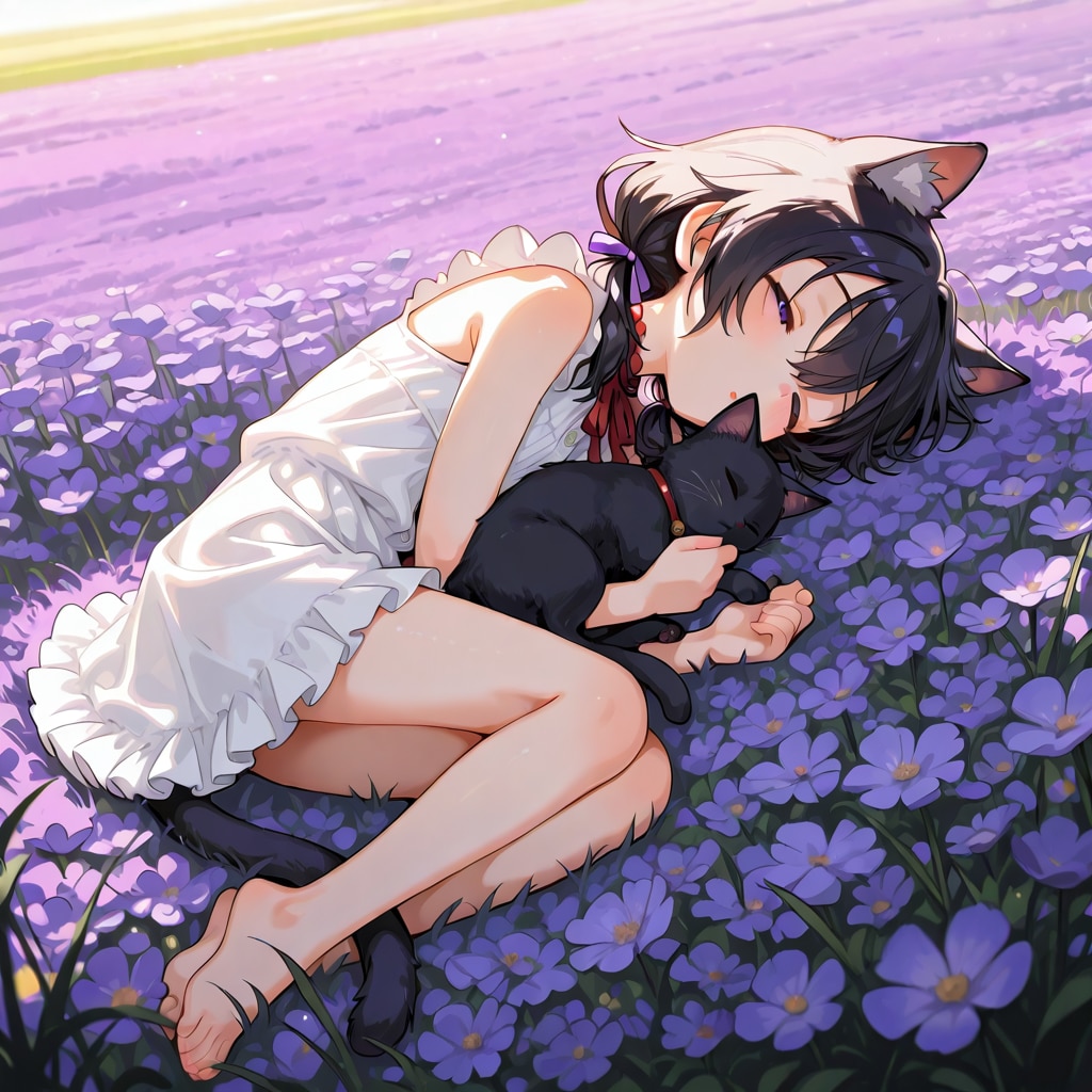 お花畑の猫娘　モモ