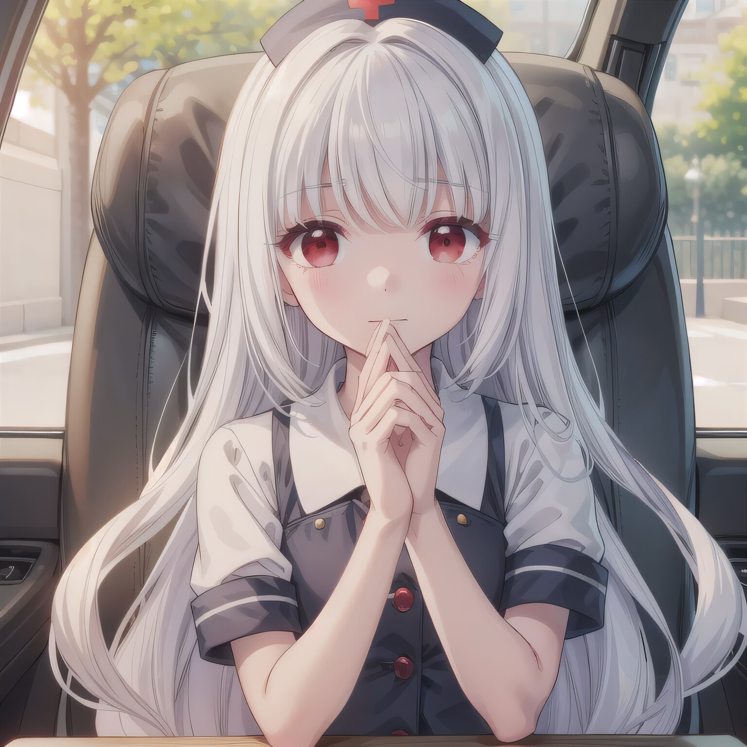 白髪ロングで車内の少女２ | の人気AIイラスト・グラビア