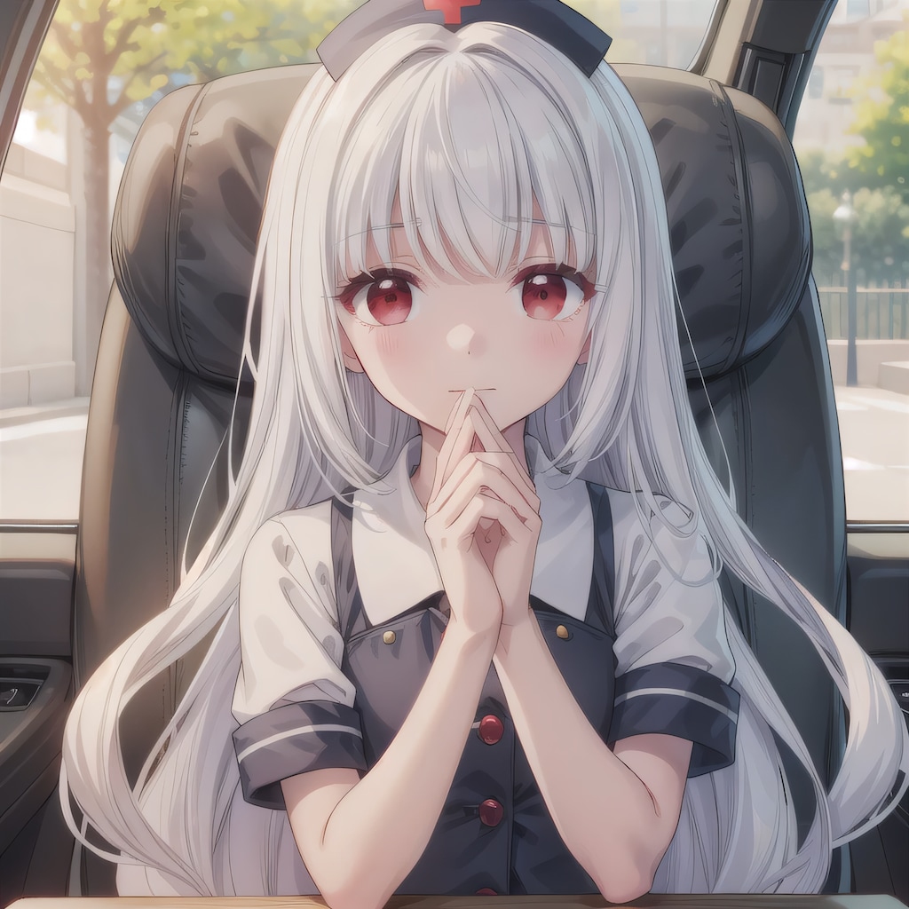 白髪ロングで車内の少女２