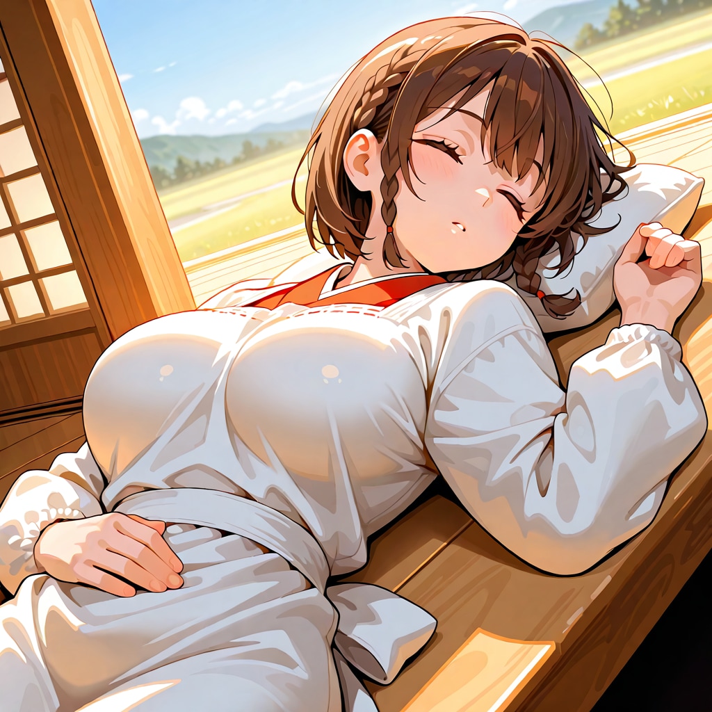 割烹着の女性　ひと休み