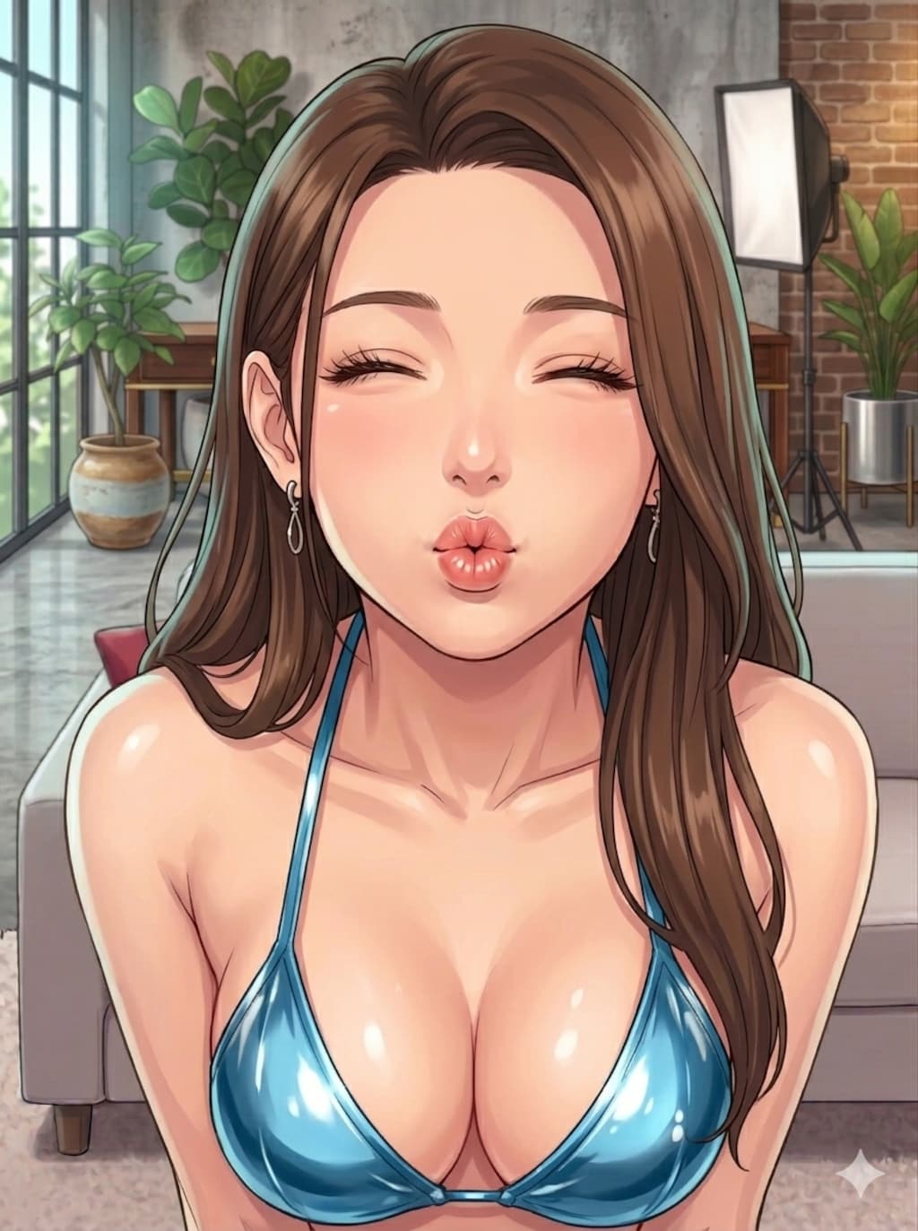 キスを求める巨乳美女