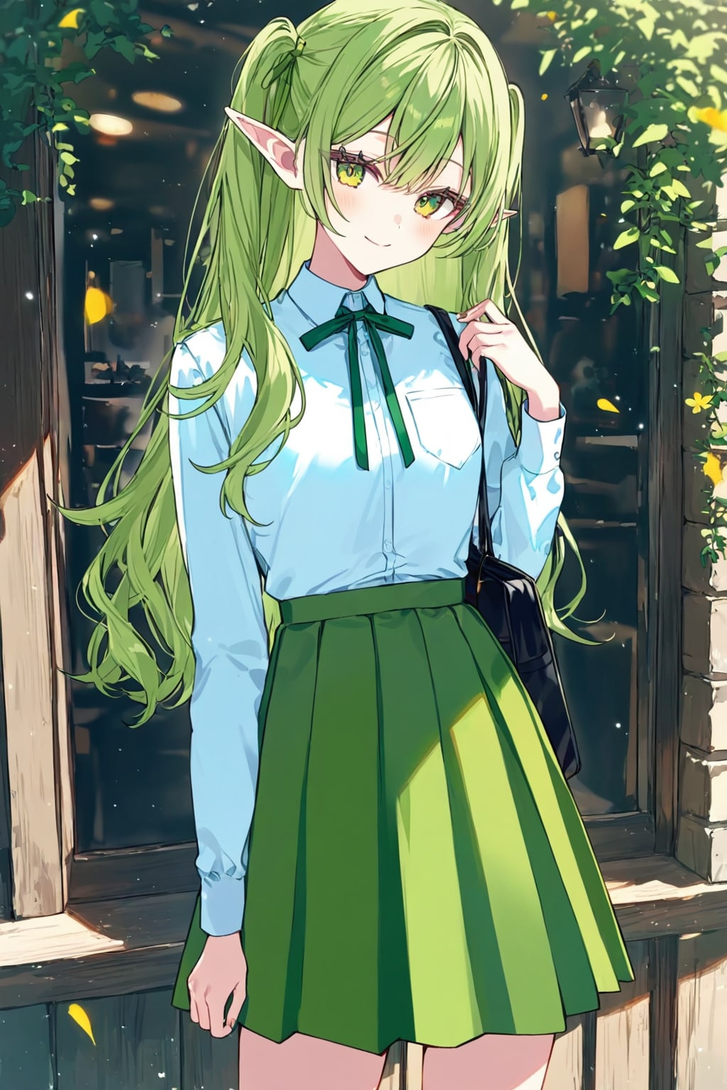 緑色のスカートを履いたエルフ | の人気AIイラスト・グラビア