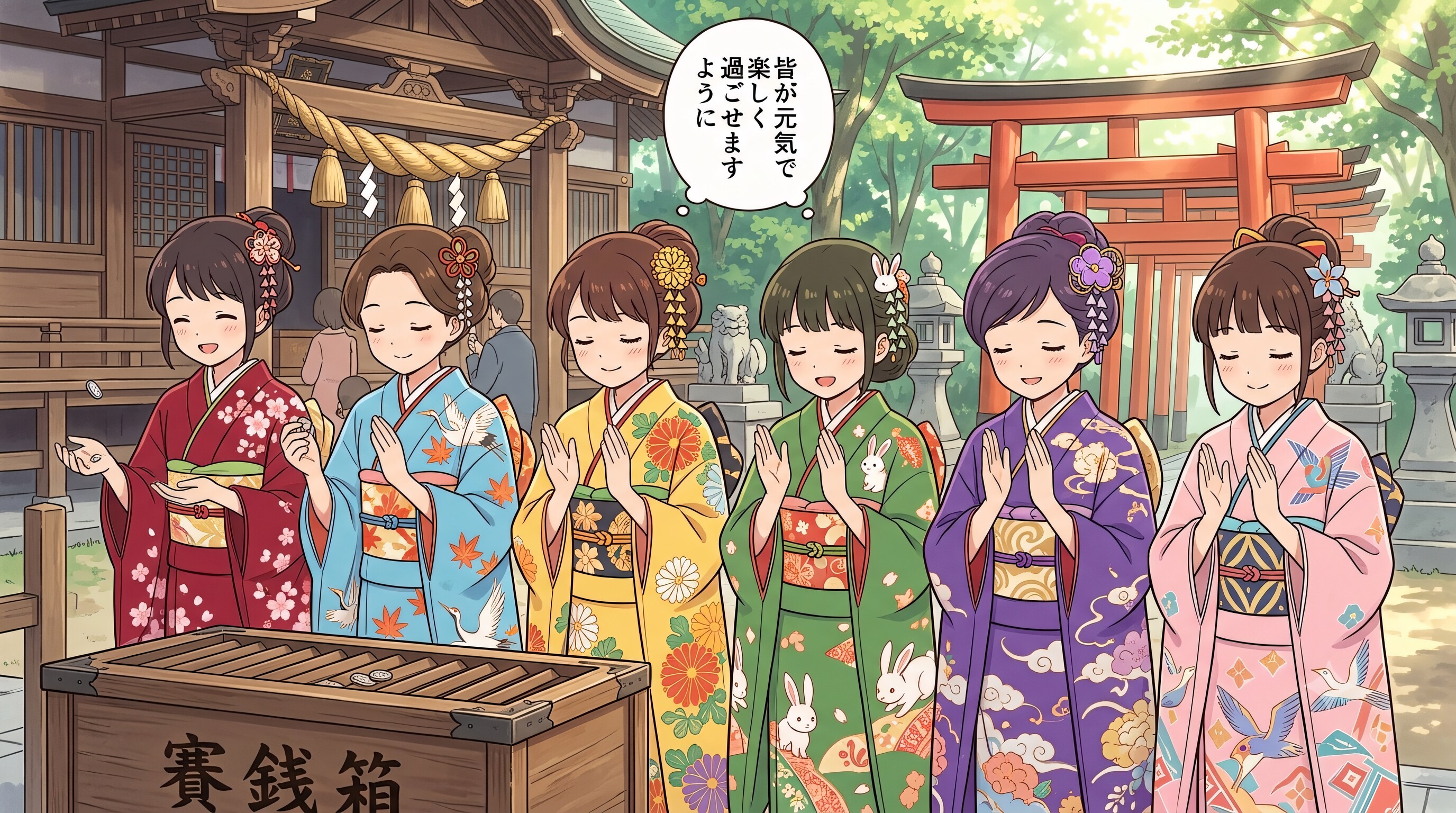 みんなで神社にお参り（Gemini）