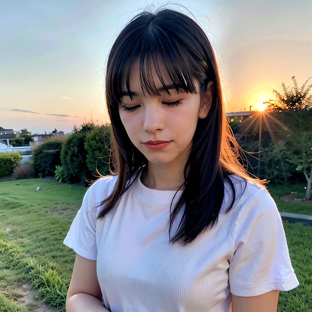 黒髪ロングでＴシャツの美女１４