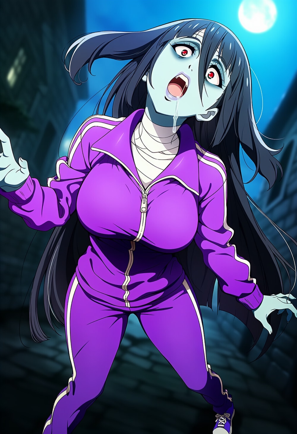 首を傾げるアイドル等コスプレゾンビィ人妻