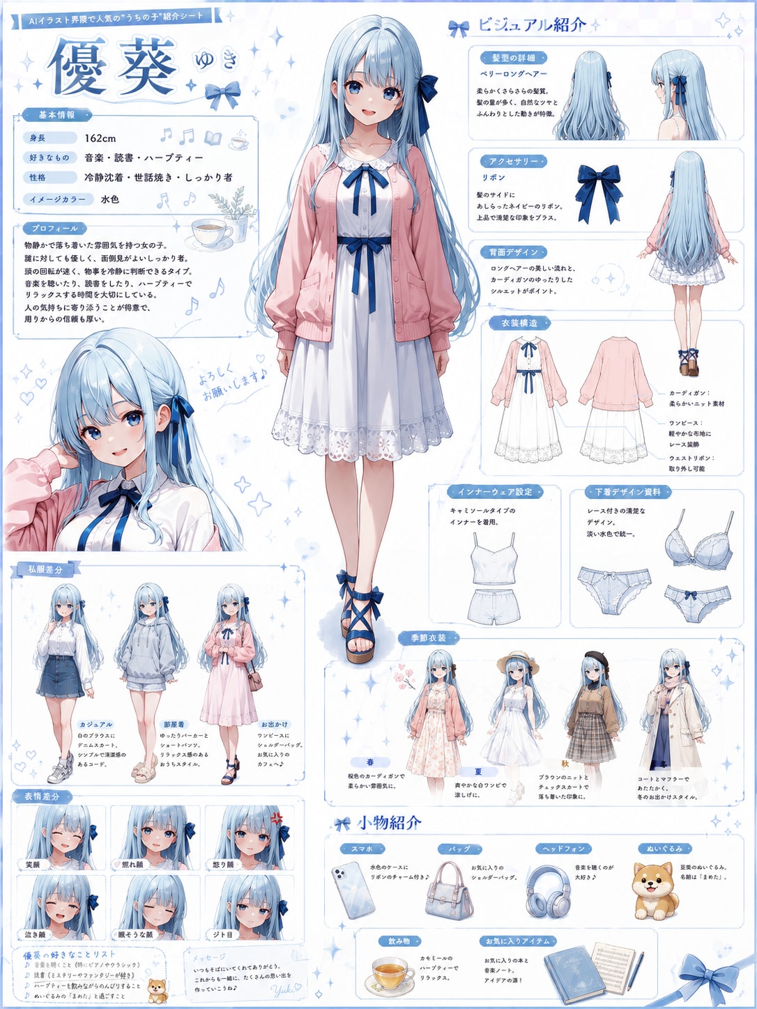 優葵ちゃんのキャラクターシート🩵 | の人気AIイラスト・グラビア