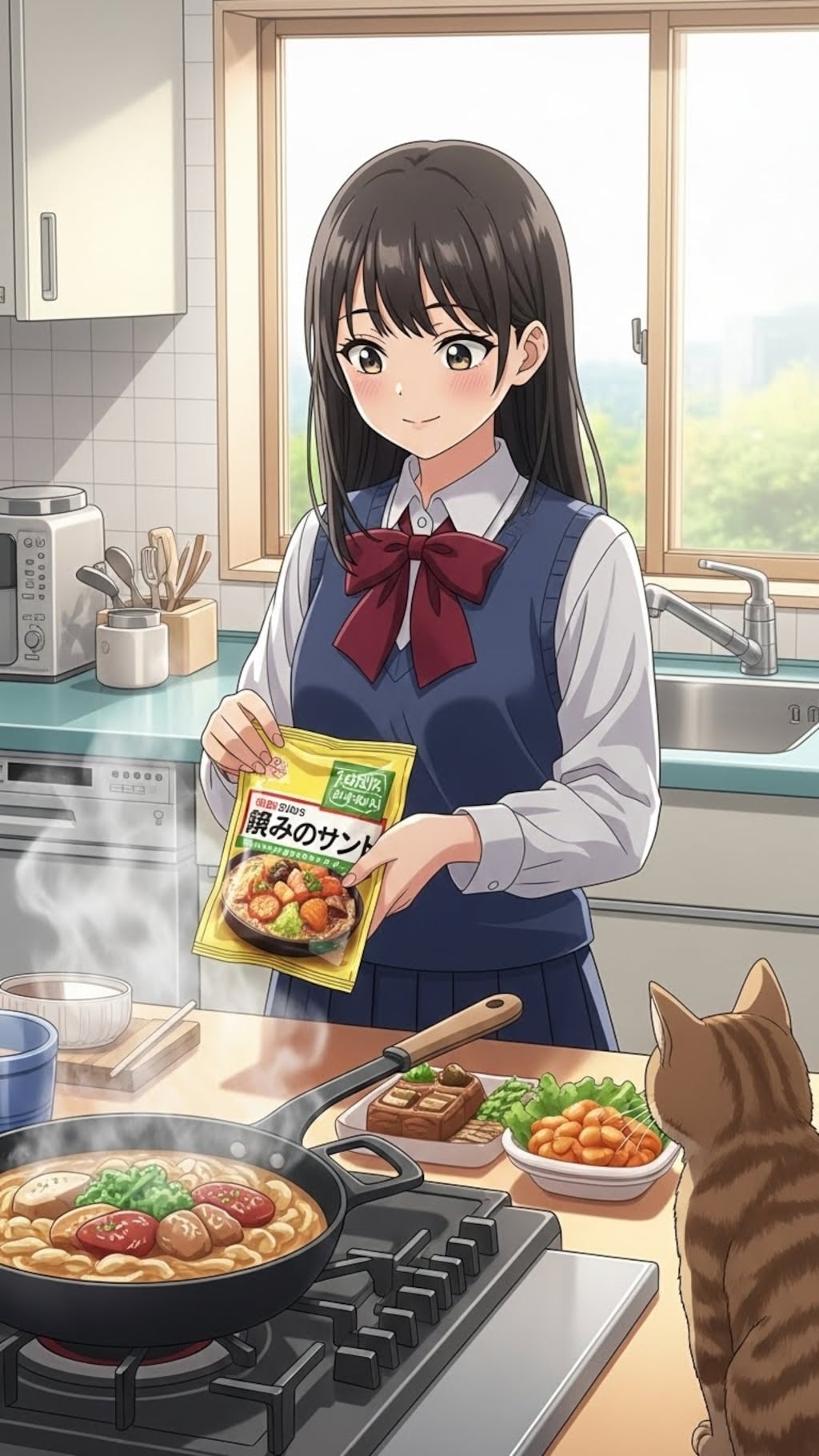 ミールキットを見入るキャット