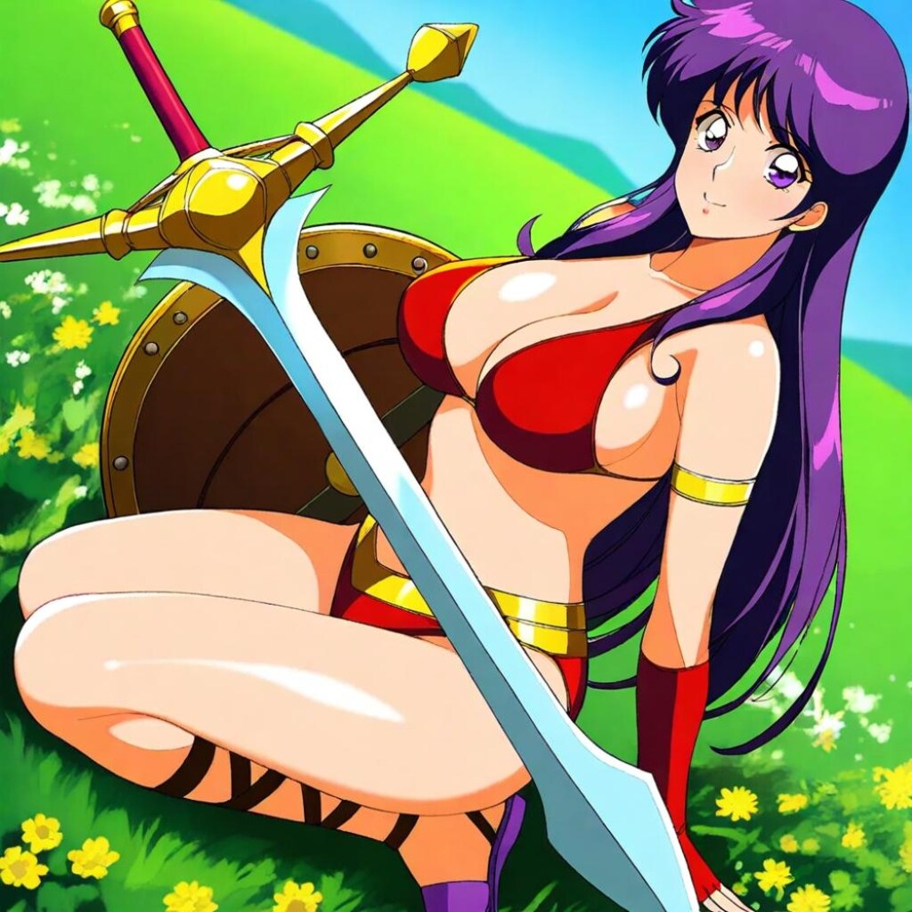 ファンタジー1980年代風アニメドット絵風、人妻アテナ姫