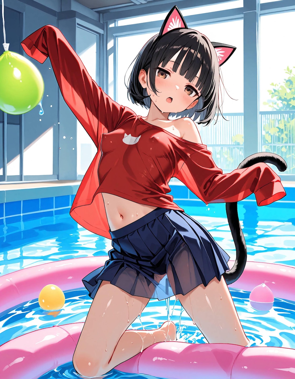 プールにて