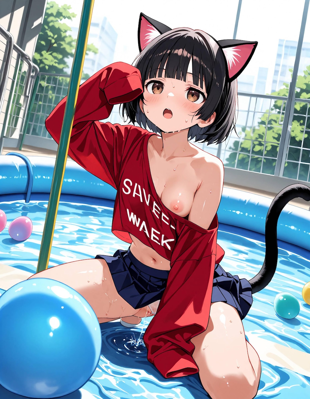 プールにて