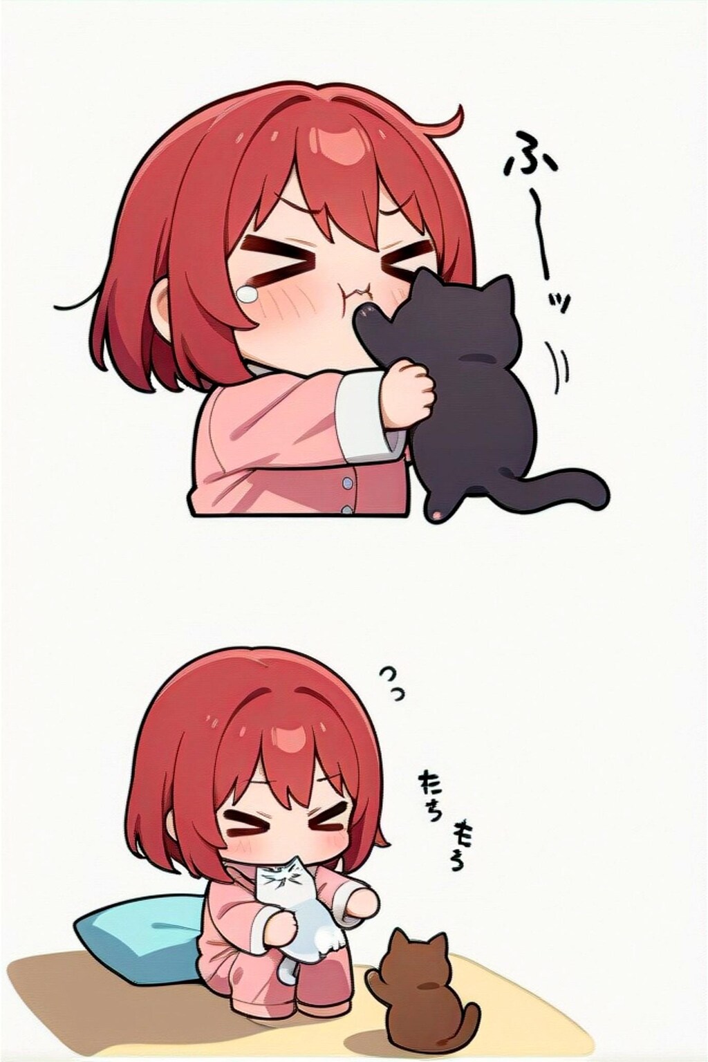 猫と遊ぶ赤髪ちゃん