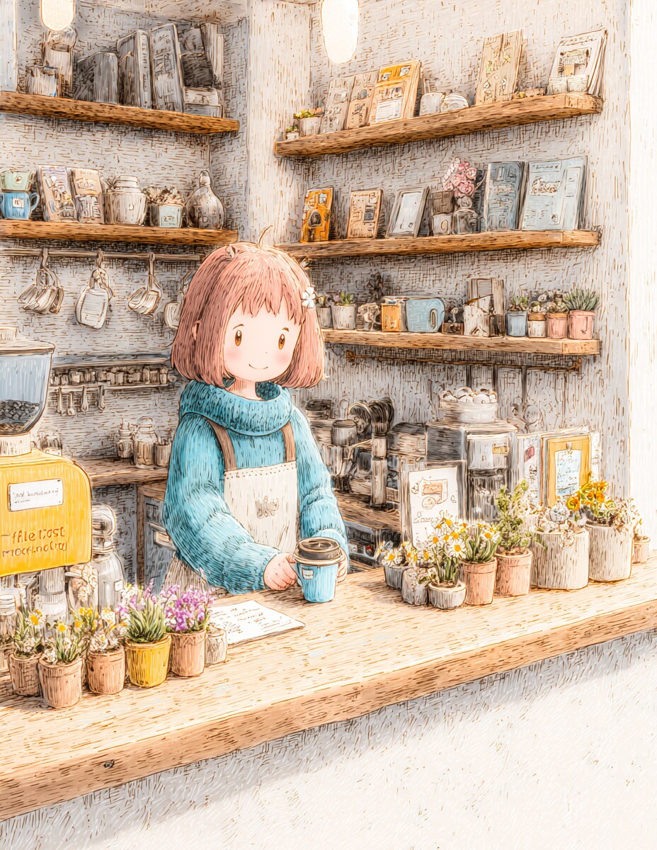 小さなカフェのしあわせ時間 | の人気AIイラスト・グラビア