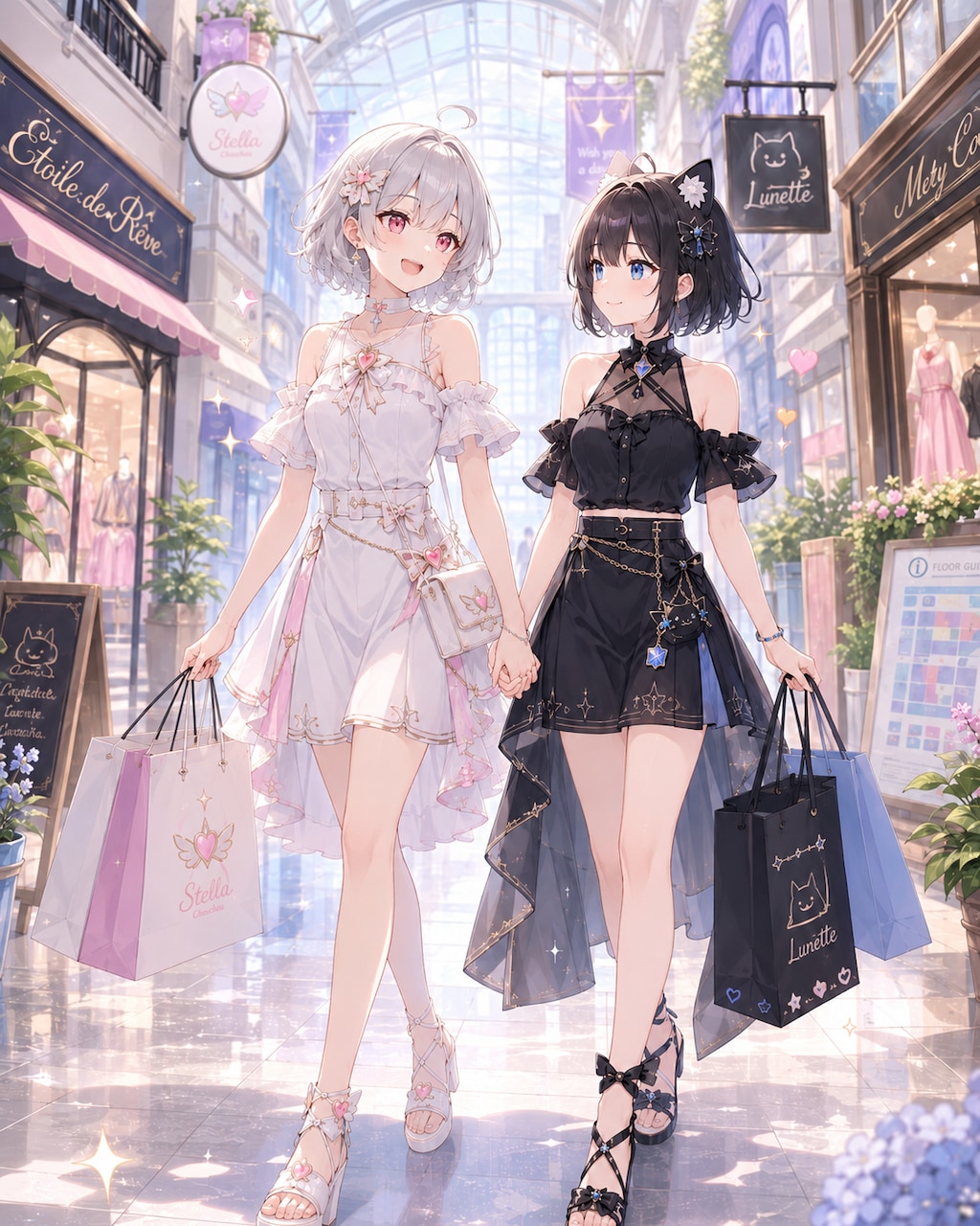 魔法で黒猫を少女に変身させて二人でショッピング
