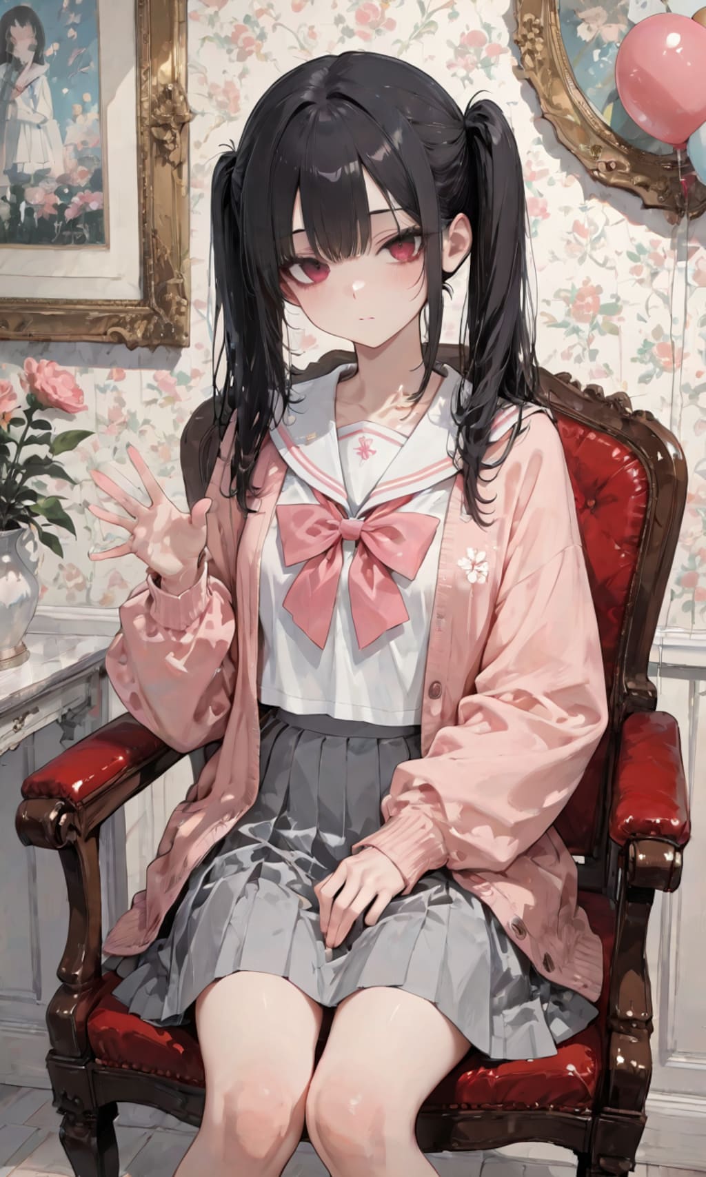 ピンクのカーディガンの子