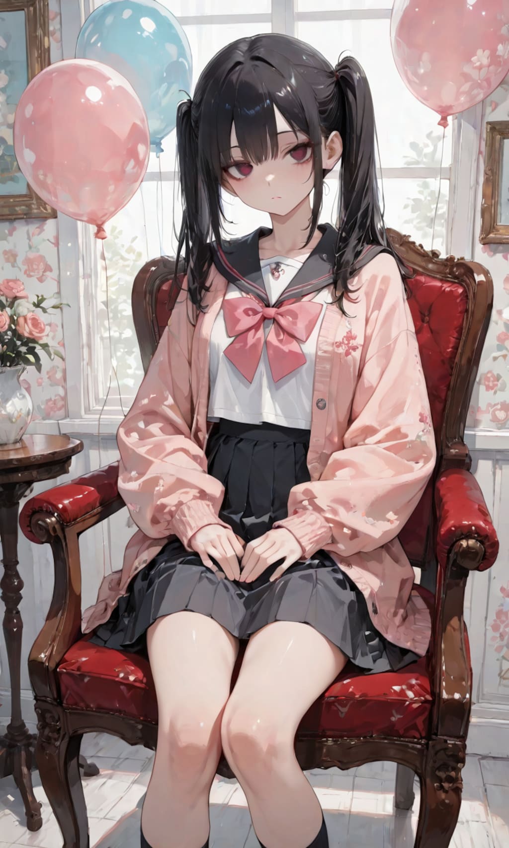 ピンクのカーディガンの子